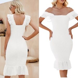 NWT Midi Dresses for Women - Backless Dress Square Neck Stretchy Ruched Fabric S